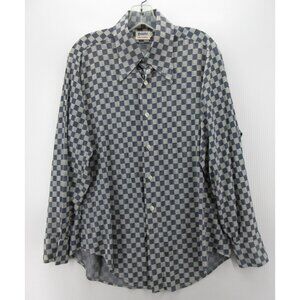 VINTAGE Excello Shirt 16 1/2 Button Up Checkerboard Disco 70s Funky